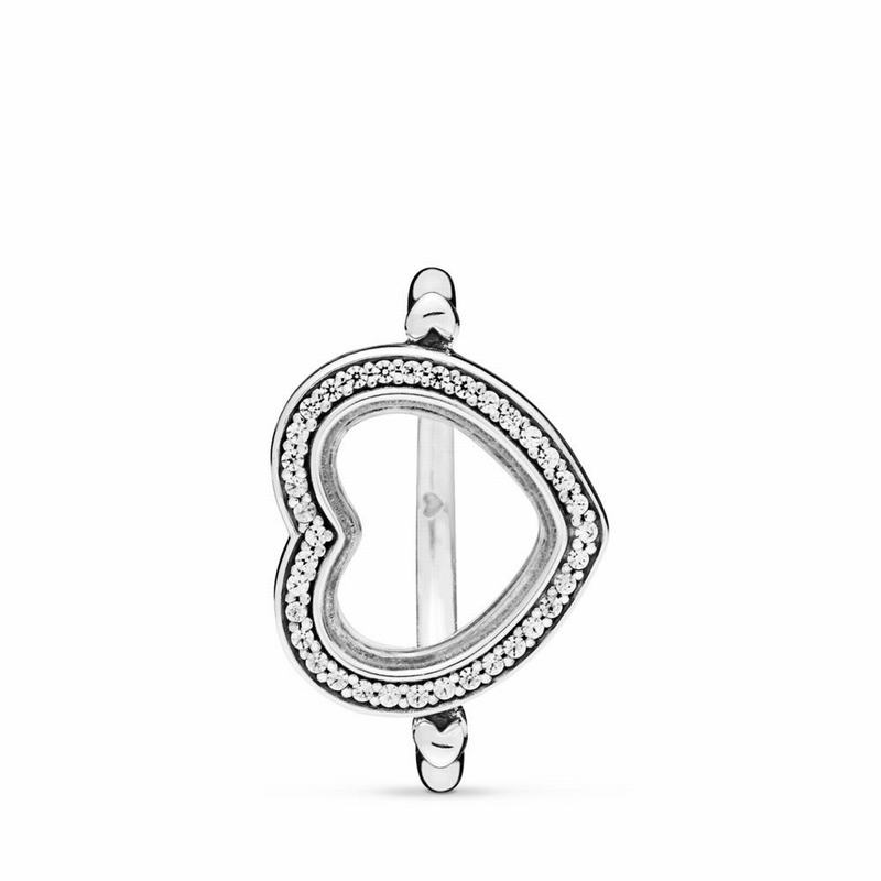 Sparkling Pandora Floating Heart Locket Statement Ring - Sterling Silver/Glass/Cubic Zirconia - Cana